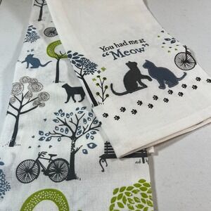 Cooksmart England Cat Tea Towels Set You Had Me at Meow 100% Cotton Cats Trees